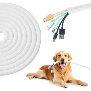 Split Wire Loom 3/8 Inch 50ft, Braided Cable Sleeve for Cable Management, Cord Protector for Pets, TV, Desk & Automotive, White