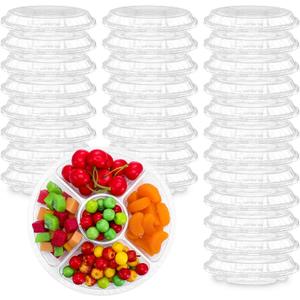 30 Pack Plastic Appetizer Trays with Lids, 6 Compartment Serving Platters Tray, 9.5 Inch Clear Disposable Food Storage Containers, Kids Snack, Fruit Platter Vegetable Trays for Party and Buffet