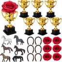 Roshtia 24 Pcs Horsing Racing Party Decoration Derby Day Table Centerpieces Golden Trophy Horseshoe Red Rose and Horse for Horse Themed Birthday Party Favor Bulk