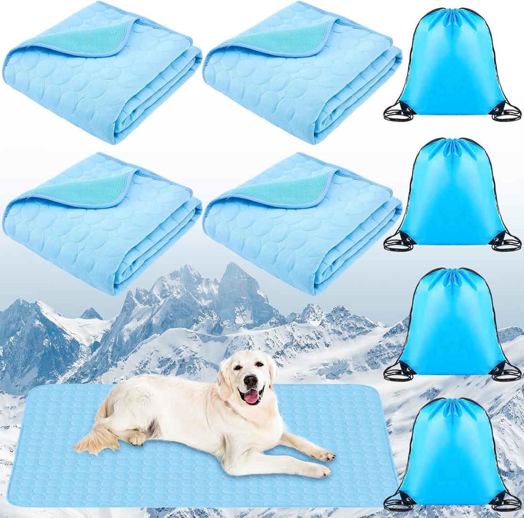 Chunful 4 Pack Summer Cooling Mat for Dog 28 x 39 Inch Soft Washable Sleeping Pad with Storage Bag Foldable Portable Pet Pad for Pets Dog Crate Bed Indoor and Outdoor FloorXL
