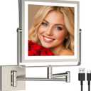 Ruacq Rechargeable Wall Mounted Makeup Mirror with Lights, Double Sided 1X/10X Magnifying Vanity Mirror with 3 Color Light, Touch Screen Dimmable, 360 Rotation Extension Foldable Arm(Brushed Nickel)