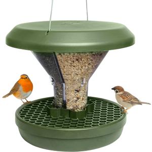 Swissinno Bird Feeders - No Mess Hanging Bird Feeder for Outdoors - Smart Birds Davos Spill Proof Wild Cardinal & Small Bird Feeder with Integrated Seed Catcher Tray - Dual Chamber - Green