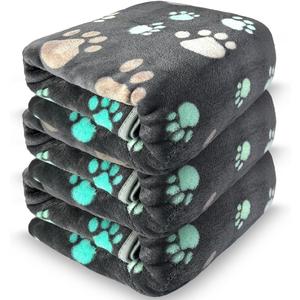Dog Blankets for Large Dogs, 3 Pcs Dog Blanket Washable, Soft Fluffy Flannel Pet Blanket Mat Cover for Bed Couch, Cute Print Puppy Blanket, Grey-3 Pcs, XL (60 in x 50 in)