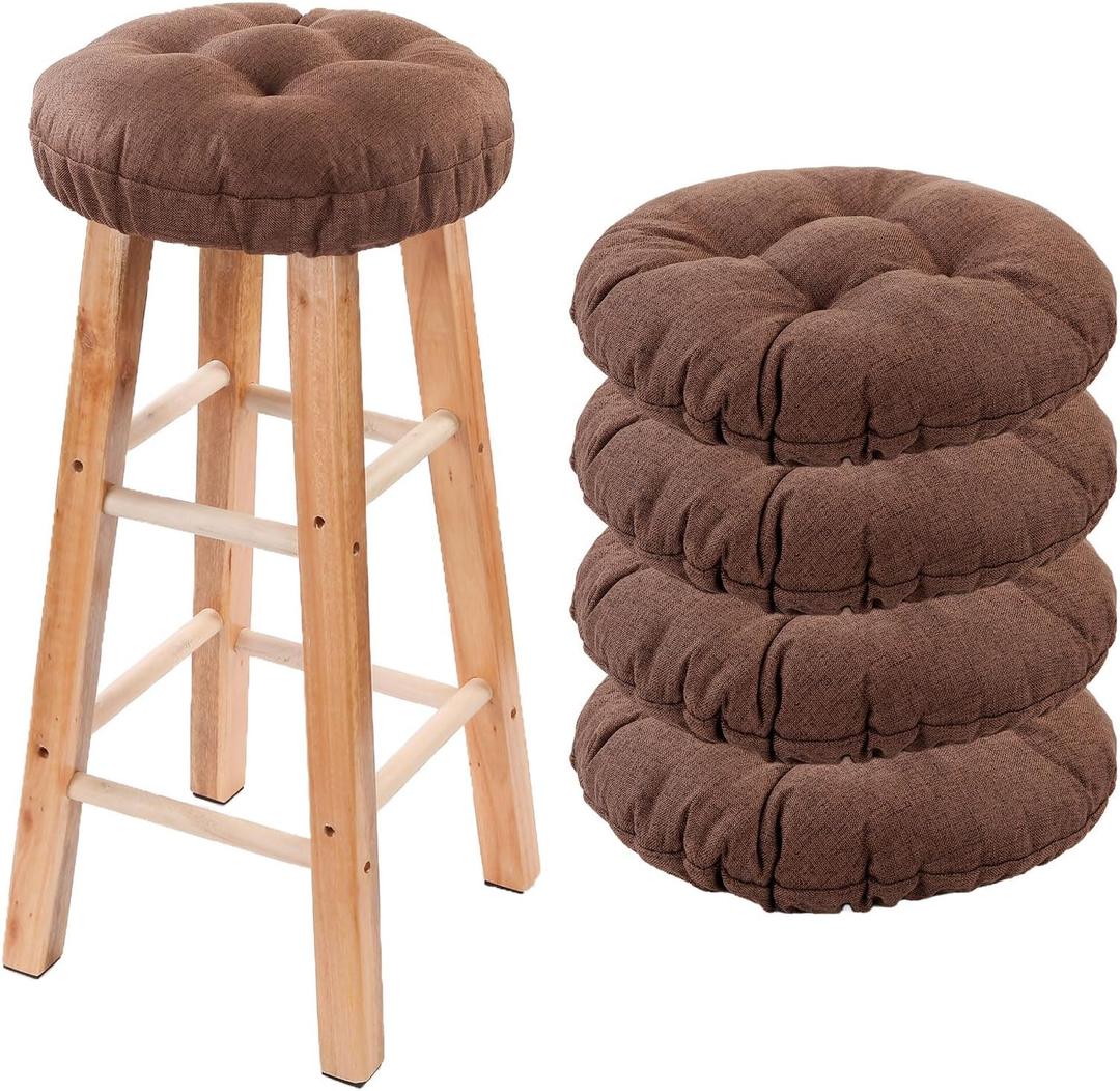 Bar Stool Covers Set of 4, Stool Covers Round with Elastic Band Pad, Soft Stool Seat Covers, Nonslip and Washable, 12 Inch, Brown