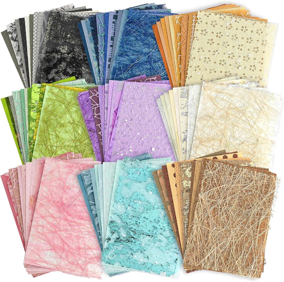 108 Sheets Unique Textured Scrapbook Paper and Mesh Fabric Set - 9 Neutral Color No Repeat Special Assorted Mixed for Scrapbooking Junk Journaling Supplies Media Collage Card Decoupage 3.9x5.5 Inch