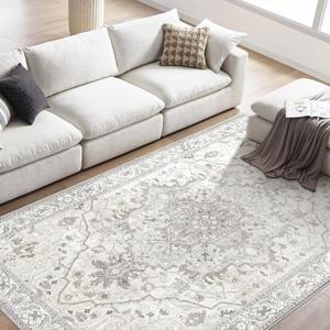 Boho Area Rug 6x9 Large Rug for Living Room Bedroom Office Kitchen Entrance Dining Room Non Slip Soft Low-Pile Vintage Rug Bohemian Washable Large Rugs for Bedroom, Beige (6'x9')