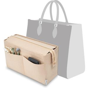 Vercord Felt Purse Organizer Insert Onthego 35 Handbag Tote Bag Organizer Bag in Bag with Removable Zipper (beige)