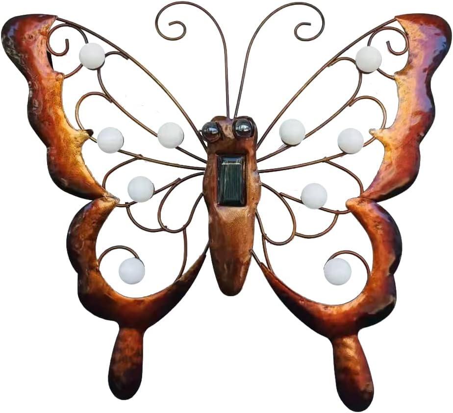 Metal Butterfly Solar Lighted Wall Art, Outdoor Garden Decor, Butterfly Art | BVLFOOK; outdoor decorative; Yard Decorations Outdoor For Garden Fence; Perfect Choice Of Mothers Day Gifts