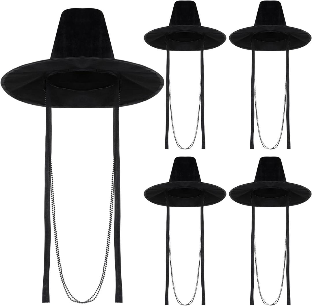 Mepase 5 Pcs Korean Traditional Gat Hats Halloween K-pop Theme Cosplay Costume for Men Anime Accessories Black Headwear Party Outfits