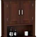 ChooChoo Wood Wall Cabinet with Doors, Medicine Cabinet with Adjustable Shelves Over The Toilet, Rustic Cabinet Wall Mounted for Bathroom, Kitchen, Living Room, Dark Cherry