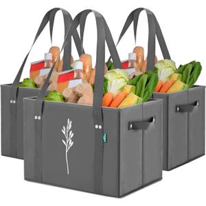 Green Bulldog Reusable Grocery Bags - Heavy Duty Reusable Shopping Tote Bags W/Long Handles, Foldable & Collapsible, Holds Up to 65 lbs - for Kitchen, Picnic 3 Pack