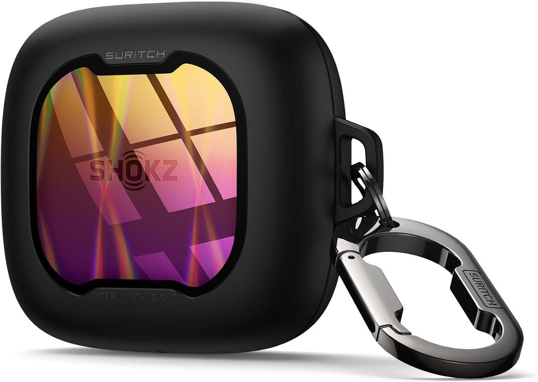 SURITCH for SHOKZ OpenFit Air Case Cover, Magnetic Locking Cases for SHOKZ OpenFit Air Open-Ear Headphones, Protective Bumper Cover with Carabiner for OpenFit Air Earbuds (2024), Iridescent Sparkle