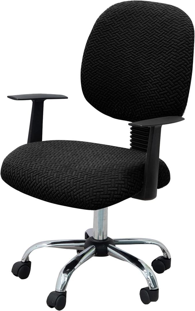 MIFXIN Office Chair Cover Stretch Elastic Slipcovers 2 Piece Jacquard Computer Chair Backrest Cover & Seat Cover Furniture Protector for Home Office, Only Covers NO Chair (Black)
