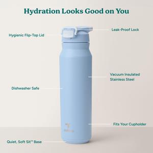 REDUCE Hydrate Pro Stainless Steel Insulated Water Bottle - Flip Top Leak-Proof Lid, Dishwasher Safe, BPA-Free, Dual Wall Vacuum, Keeps Drinks Cold