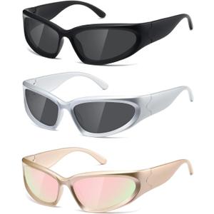 kimorn Y2K Wrap Around Polarized Sunglasses Womens men Swift Oval Fashion Sport Shades Sun Glasses K1273 (Matte Black/Silver Grey/Champagne Gold)