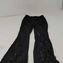 Women's Floral Lace Sheer Mesh Flare Pants Elastic High Waisted Long Trousers (Black) M