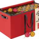 Large 128 Christmas Ornament Storage Box, Adjustable Compartment Dividers, Dual Zipper, Stackable Holiday Decorations Organizer with Lid, Xmas Durable Fabric Bin, Reinforced Handles Space-Saving (Red)