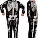 Christmas Gifts Adult 3D Skeleton Onesie - Plush Hooded Jumpsuit with Zipper, Halloween Costume XS-XL (Black, M)