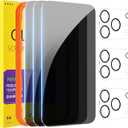 PEHAEL 3+3 Pack for iPhone 17 Pro Privacy Screen Protector with Camera Lens Protector Full Coverage AntiSpy Tempered Glass Film 9H Hardness Easy Installation Bubble Free [6.3 inch]