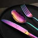 Buyer Star Matt Rainbow Silverware Set Plate Set for 4 Stainless Steel Flatware Salad Plates Kitchen Accessories Iridescent Utensils Dish Knives Forks Spoons Cutlery Set, Dishwasher Safe, Colorful