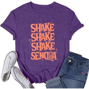 Womens Halloween Shirt Pumpkin Fall Ghost T-Shirts Spooky Season Autumn Tee Tops (Purple, S)