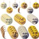 Feuid Gniea Christmas Wood Ornament Set - 29Pcs Christmas Party Vintage Man in the Moon Hanging Decor with Ropes for Xmas Trees, Gothic Home and Party Decorations Birthday Gift(3.15 Inch Wood Cutouts)