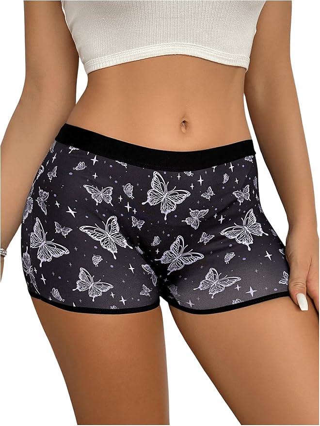 WDIRARA Women's Cute Graphic Boyshorts Boxer Briefs Mid Waist Seamless Underwear for Teen Girls Black Medium
