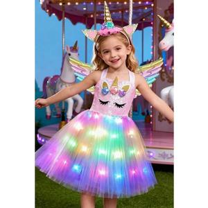 Unicorn Costumes for Girls LED Light Up Unicorn Princess Tutu Dress for Halloween Birthday Party Gifts (7-8 Years, Pink)