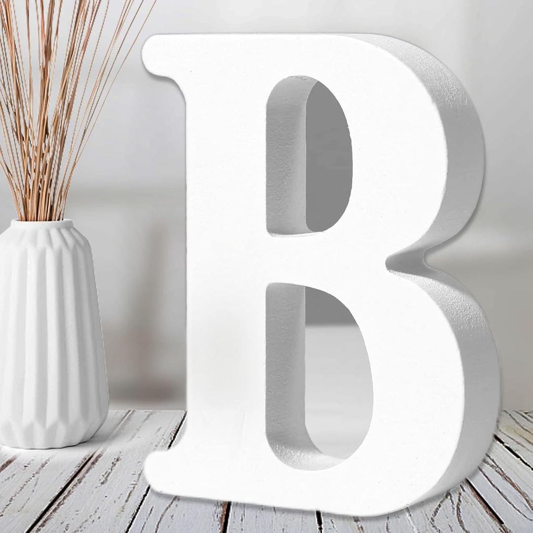 AOCEAN 6 Inch White Wood Letters - Unfinished Wood Letters for Wall Christmas Decor Standing Letters Slices Sign Board Decoration for Xmas Home Party Projects (B)