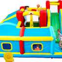 WELLFUNTIME Inflatable Bounce House with Slide, Bouncy Castle & Jumping Castle with Blower and Wave Pool, Basketball Rim, Long Tunnel