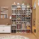 HOMEFORT 10-Tier Vertical Shoe Rack, Corner Shoe Tower, Slim Shoe Organizer with Two Hanging Hooks, Wooden Shoe Storage Stand for Entryway, Hallway, Closet (White), 11.02"D x 11.02"W x 62.2"H