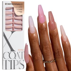 BTArtboxnails XCOATTIPS Bare 5-Shades Nude Press on Nails - 4-Week Wear Extra Long Coffin Press on Nails, Easy to Apply, Soak Off, Salon Quality Value at Home, 16 Sizes - 160 Fake Nails