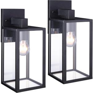 Outdoor Wall Lantern Waterproof Outdoor Wall Lights, Exterior Light Fixture with Toughened Glass Shade, Matte Black Outdoor Wall Sconce Decorative for Porch, Patio, Garage (2 Pack)