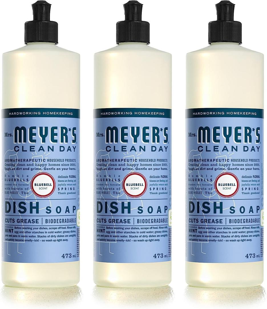 MRS. MEYER'S CLEAN DAY Liquid Dish Soap, Biodegradable Formula, Bluebell, 16 Fl. Oz - Pack of 3