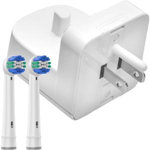 Electric Toothbrush Wall Charger for US Socket for Oral-B/Braun (Excludes iO 710, Pulsonic) | Portable Oral-B Charging Station, Wireless, IPX7 Seal, with 2 Compatible Toothbrush Heads