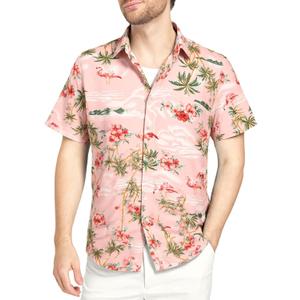 SSLR Pack Hawaiian Shirt for Men Flamingo Short Sleeve Casual Button Down Shirts Summer Beach Shirt (Pink, XL)