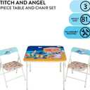 Disney Stitch Kids Activity Table and Chair Set, 3-Piece Folding Toddler Table with 2 Chairs, Padded Seats, Durable Frame for Play, Crafts & Snacks, 24"L x 24"W x 18.5"H