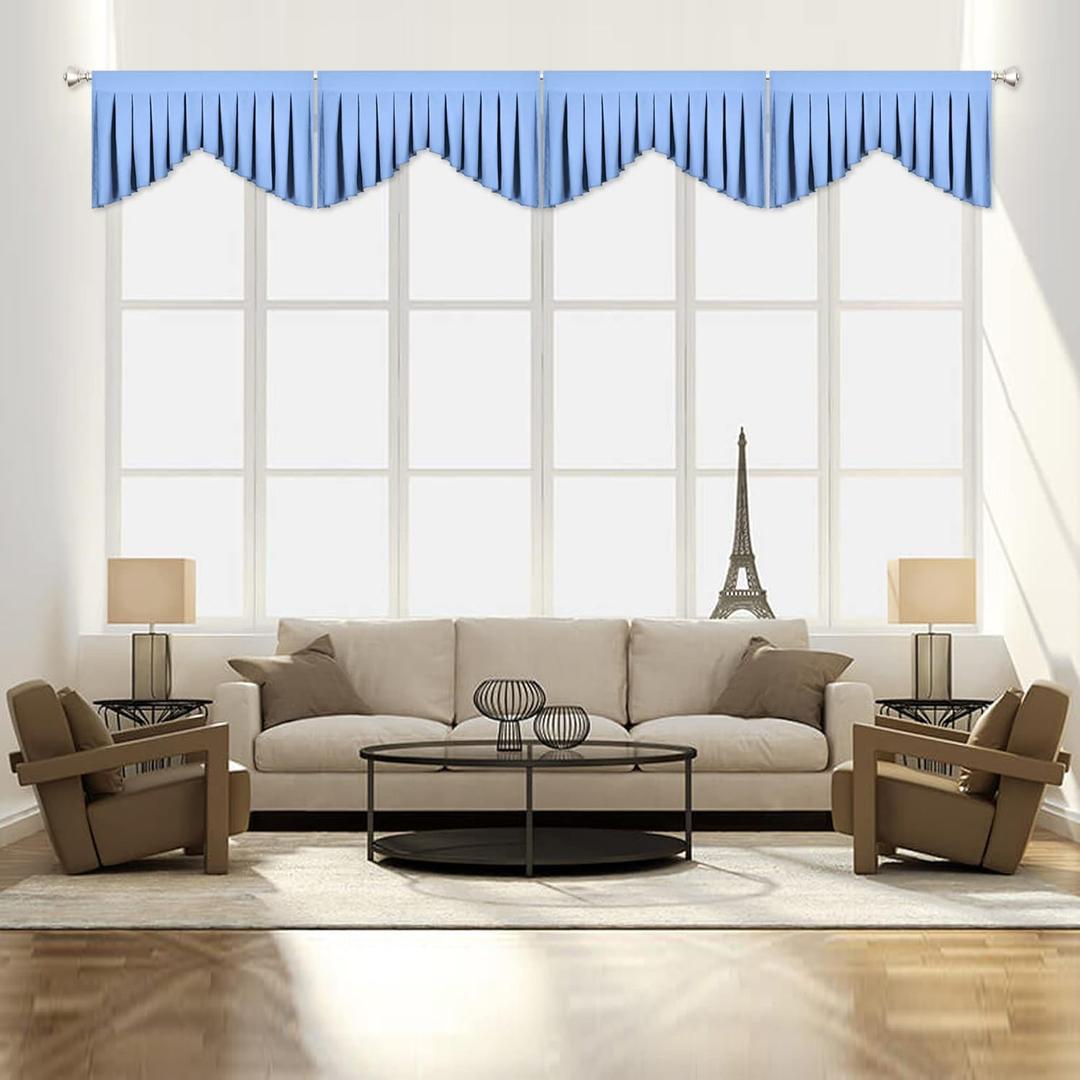 Valances for Windows and Bedroom - Light Sky Blue Rod Pocket Blackout Valances, Pack of 4 (39" W x 20" L)