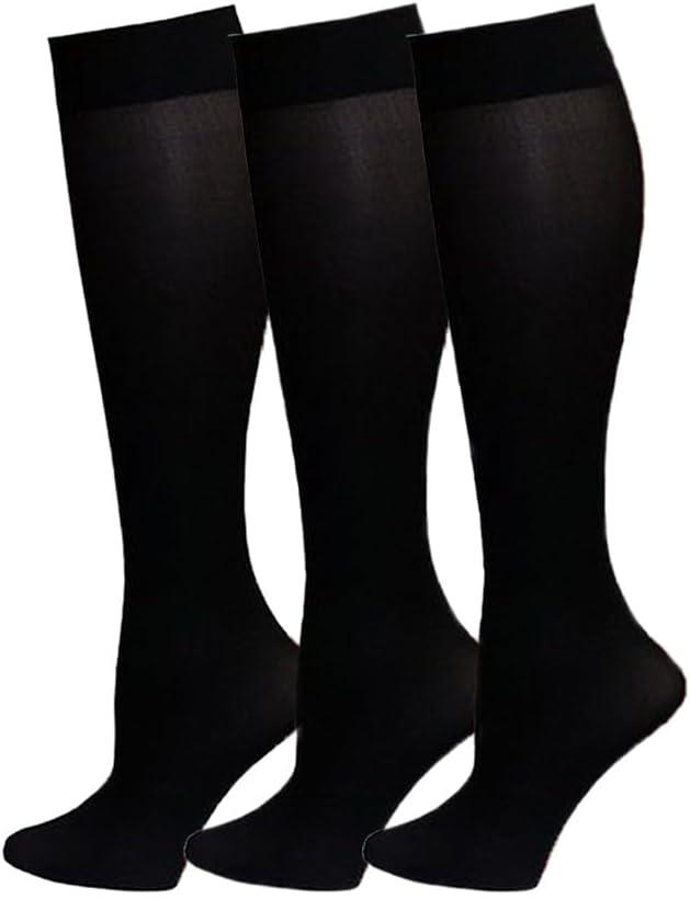 EABERN Women's Trouser Socks,Opaque Stretchy Nylon Knee High Dress Socks,6 or 12 Pairs (Queen, 3black)