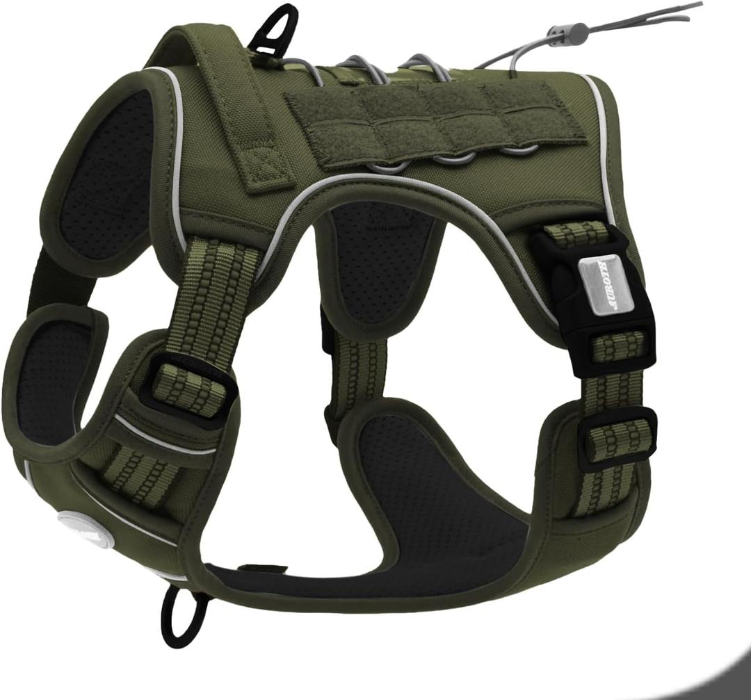 AUROTH Tactical Dog Harness for Large Dogs No Pull Adjustable Pet Harness Reflective K9 Working Training Easy Control Pet Vest Military Service Dog Harnesses, Green - Deep Enrich, M(Neck:16-22",Chest:22-33"),35-50 lbs