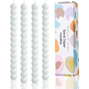 White Spiral Taper Candles Twisted Candle Conical Stick Candles for Holiday Wedding Party Wax Unscented Dinner Candle Dripless,Christmas Gift H 10 Inch, 4pcs, White-C