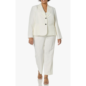 Le Suit Women's Plus Size 2 Button Inset Waist Jacket & Elastic Back Pant, 10