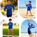 UNIFACO UPF 50+ Little Boys Long Sleeve Rash Guard Swim Shirt Premium Sun Shirt for 1-8 Years (6-7 Years, A-royal Blue With Sunset Palm)