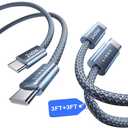 LISEN USB C to USB C Cable, 240W C to C Cable Fast Charging [3.3FT, 2 Pack] Type C Charger Fast Charging USBC to USBC Cable for iPhone 17 16 15 Pro Max iPad MacBook Neo Air Pro Samsung S26 S25 Ultra