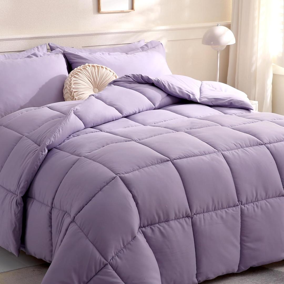 DOWNCOOL Comforters Queen Size, Duvet Insert, Light Purple All Season Duvet, Lightweight Quilt, Down Alternative Hotel Comforter with Corner Tabs (Light Purple, Queen 88x92 Inches)