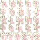 CHENGU 52 Pieces Chenille Letter Patches A-Z Alphabet Iron on Patches Bulk Gold Glitter Border Repair Embroidered Patch for Clothing Caps Sweaters Bags Jackets Shirt(Pink, White, Glitter Style)