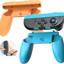 CloudValley 2-in-1 Grip Kit for Nintendo Switch 2 Joy-Cons [Holder + Wrist Strap] - Wear-Resistant Ergonomic Controller Holder, Enhanced Comfort (Blue + Orange)