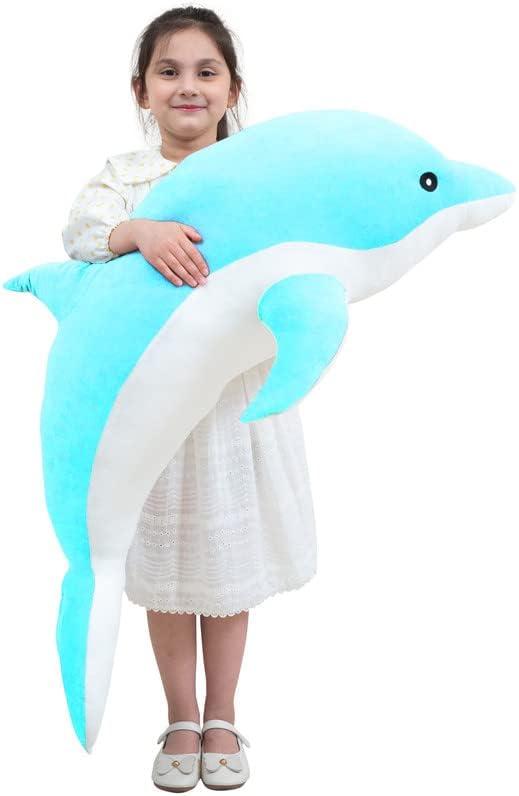 Giant Dolphin Plush Toy, Soft Whale Hugging Pillow Stuffed Dolphin Pillow for Children Girls (Blue, 100cm/39.37inch)