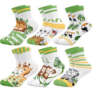 Queenshin Boys Girls Socks Animal Rainbow Airplanes Space Jellyfish Funny Pattern Crew Ankle 6 Pairs 5-8 yrs old