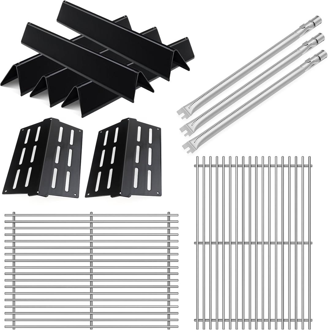 2 Pack 19.5" Grill Grates and Porcelain Steel Heat Deflectors with 62752 Burner For Weber Genesis Grill Parts, Genesis E310 E320 E330 S310 S320 S330, Porcelain Steel Flavorizer Bars for Weber 7620